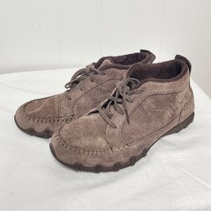 Skechers Woman’s Ankle Boots Size 8.5 Brown Suede Lace Up Bikers Chukka Faux Fur
